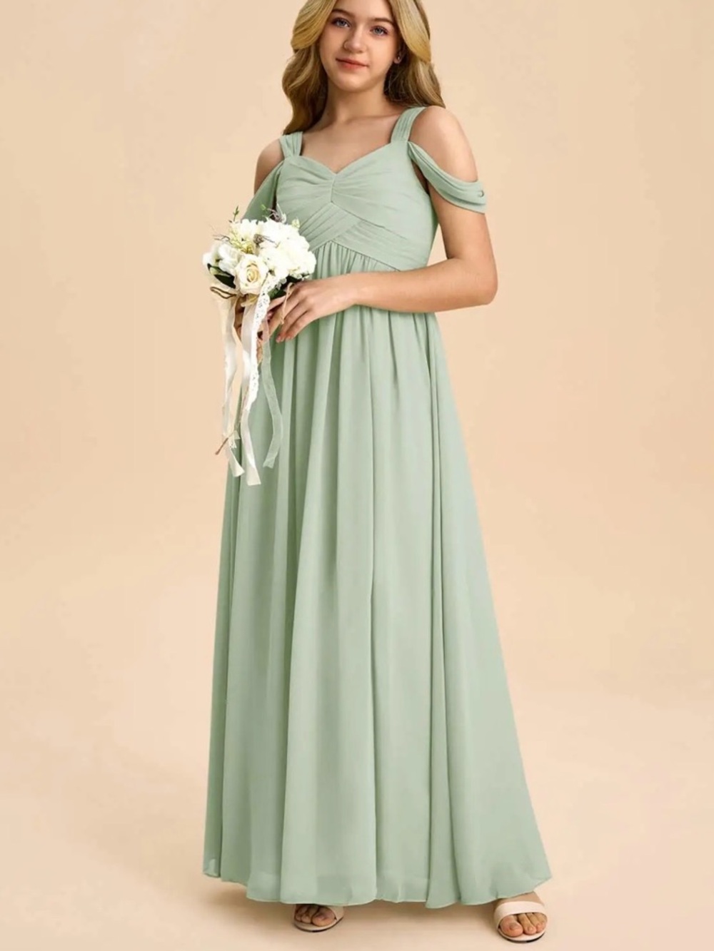 Azazie Sage Green Off-Shoulder Maxi Dress
